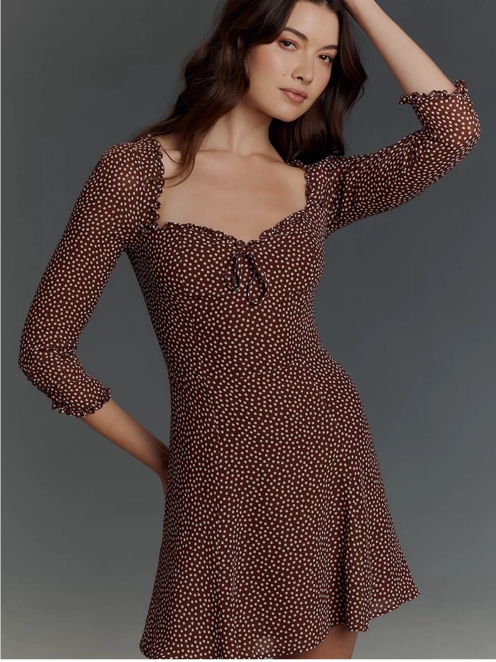 Reformation brown polka dot mini dress NWOTS